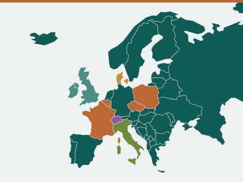 Map of power plug types across Europe